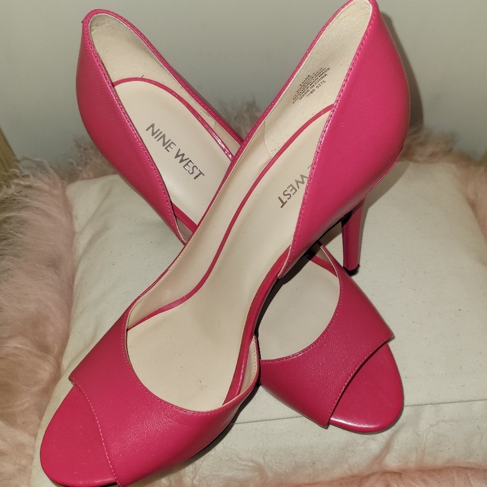 Nine West Fuchsia Leather Peep Toe High Heeled Sandals